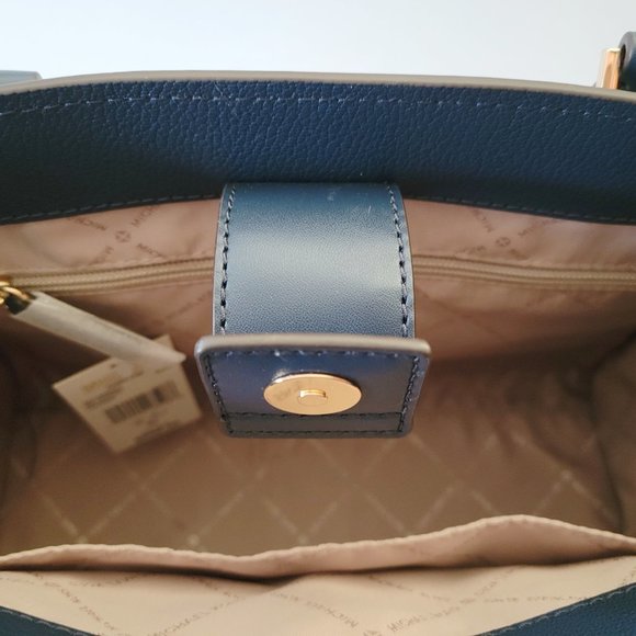 Michael Kors Hamilton Medium Satchel Crossbody Handbag Navy Leather - Picture 7 of 7